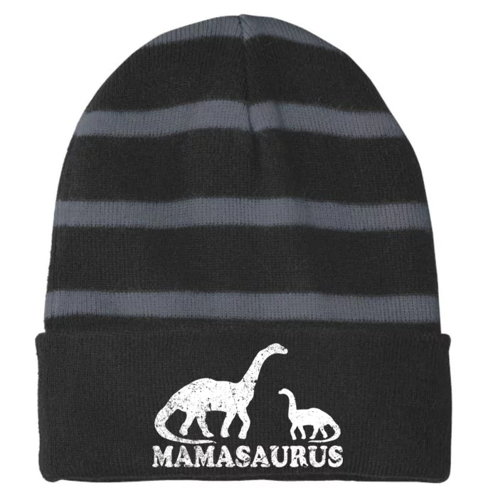 Distressed Mamasaurus Mom Mama Mother Dinosaur Striped Beanie with Solid Band