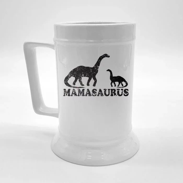 Distressed Mamasaurus Mom Mama Mother Dinosaur Front & Back Beer Stein