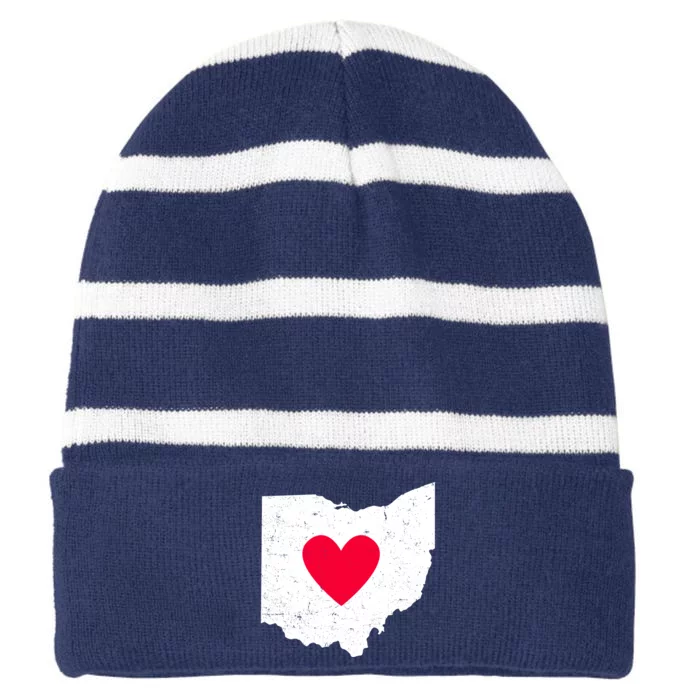 Distressed Ohio State Love Striped Beanie with Solid Band