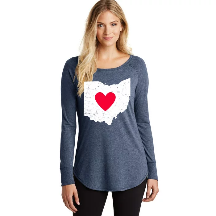 Distressed Ohio State Love Women's Perfect Tri Tunic Long Sleeve Shirt