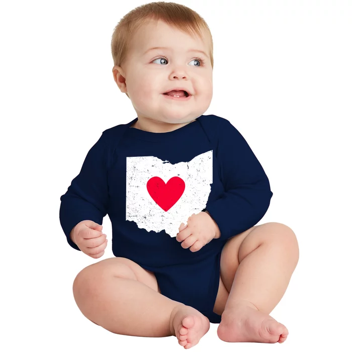 Distressed Ohio State Love Baby Long Sleeve Bodysuit