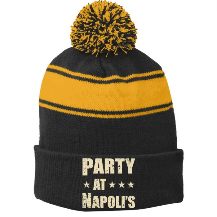 Distressed Party at Napoli's Stripe Pom Pom Beanie