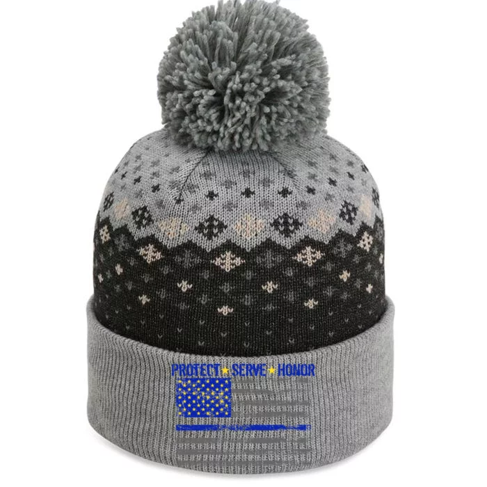 Distressed Police Blue Striped Flag The Baniff Cuffed Pom Beanie