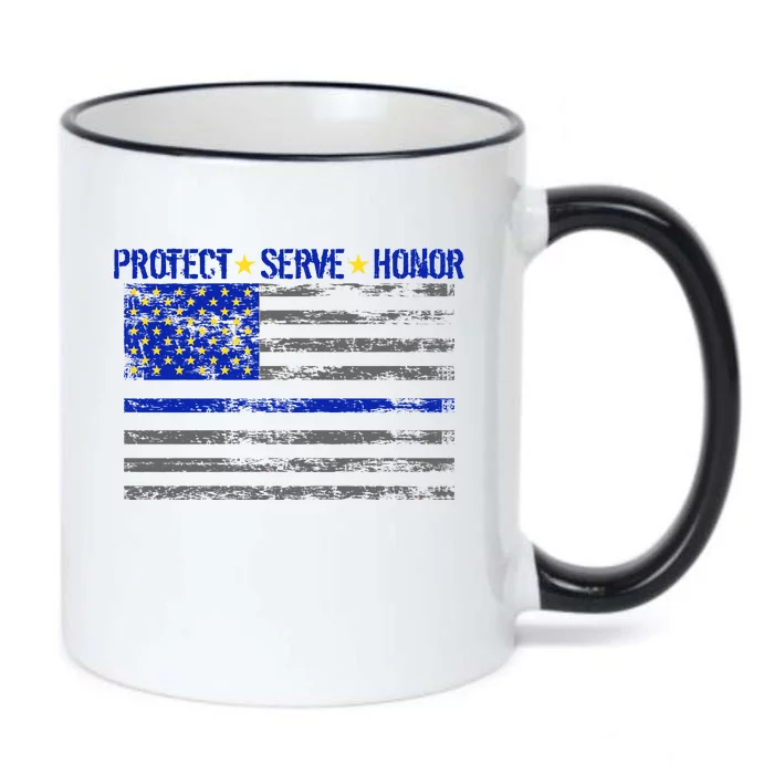 Distressed Police Blue Striped Flag Black Color Changing Mug