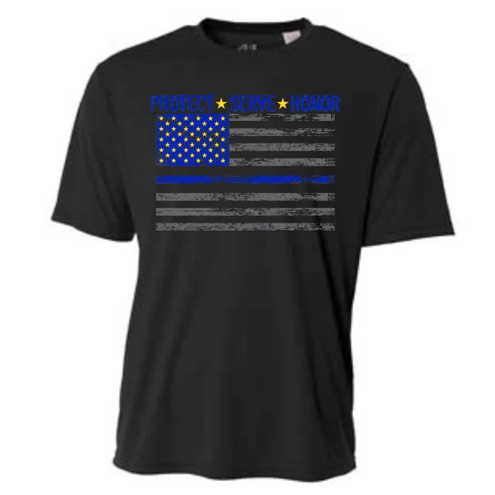 Distressed Police Blue Striped Flag Cooling Performance Crew T-Shirt