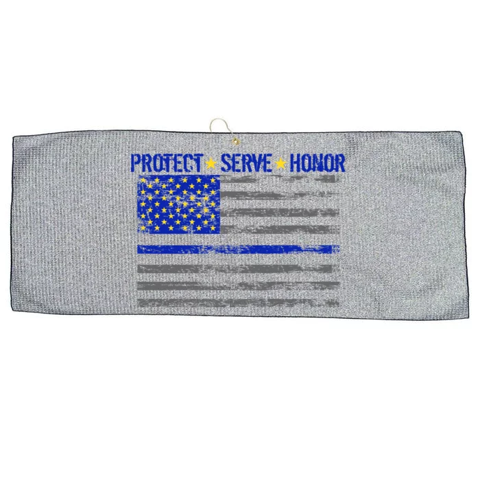 Distressed Police Blue Striped Flag Large Microfiber Waffle Golf Towel