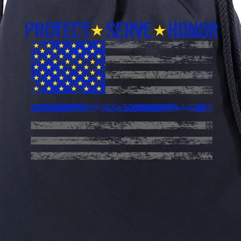 Distressed Police Blue Striped Flag Drawstring Bag