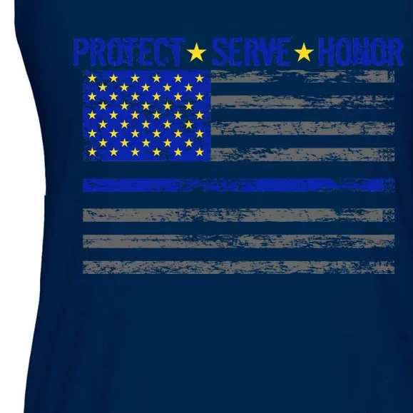 Distressed Police Blue Striped Flag Ladies Essential Flowy Tank