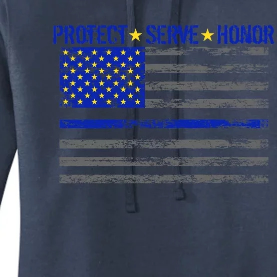 Distressed Police Blue Striped Flag Women's Pullover Hoodie