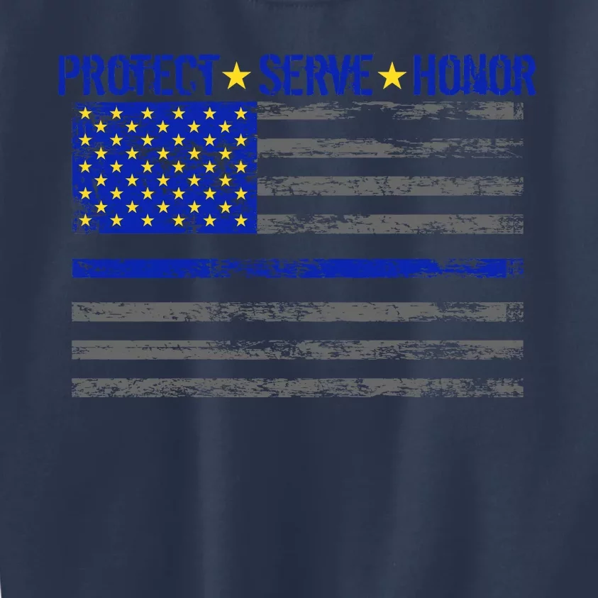 Distressed Police Blue Striped Flag Kids Sweatshirt