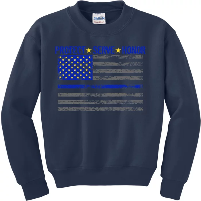 Distressed Police Blue Striped Flag Kids Sweatshirt