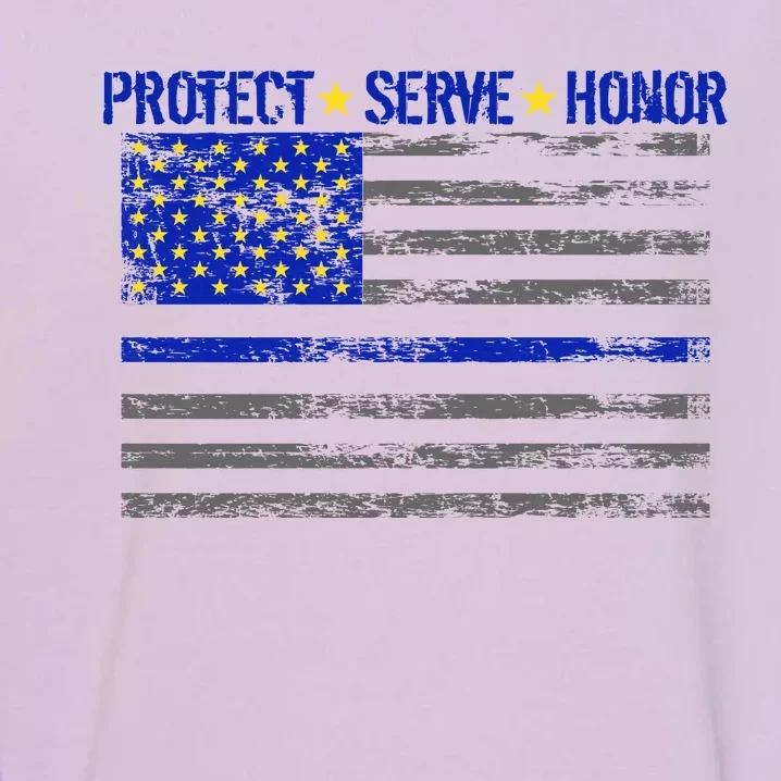 Distressed Police Blue Striped Flag Garment-Dyed Sweatshirt