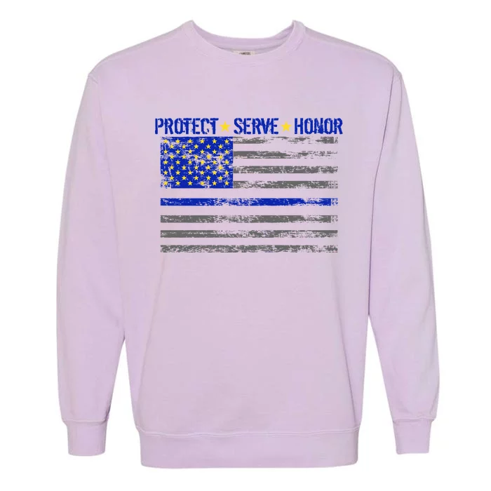 Distressed Police Blue Striped Flag Garment-Dyed Sweatshirt