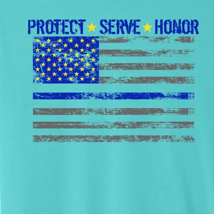 Distressed Police Blue Striped Flag ChromaSoft Performance T-Shirt