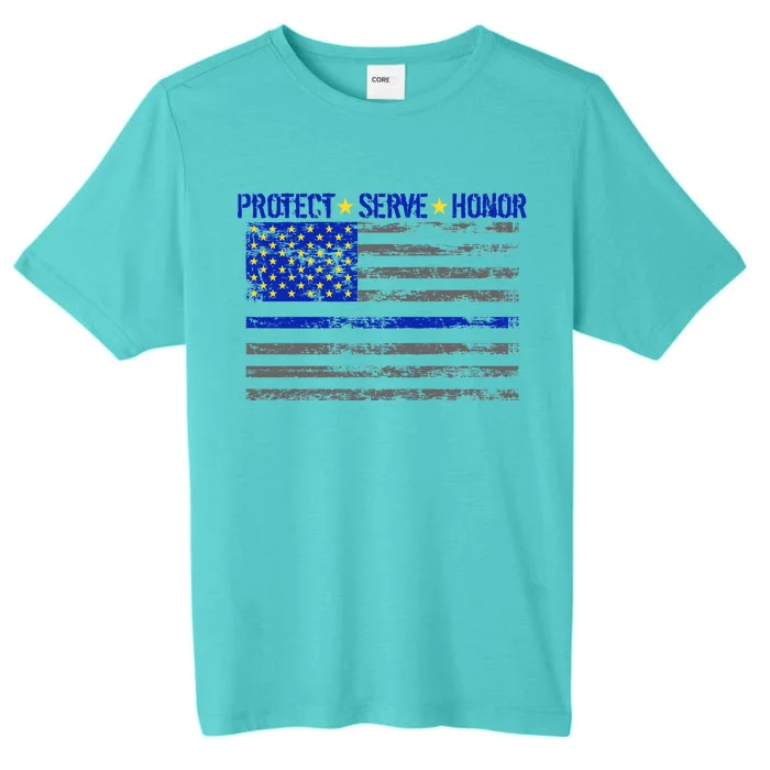 Distressed Police Blue Striped Flag ChromaSoft Performance T-Shirt