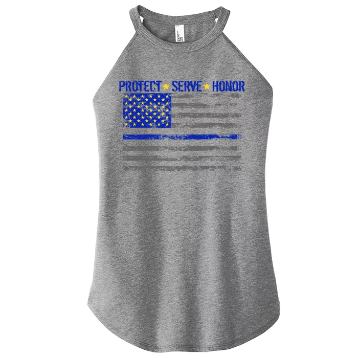 Distressed Police Blue Striped Flag Women’s Perfect Tri Rocker Tank