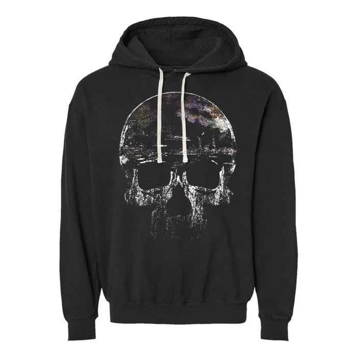 Distressed Skull Graphic Garment-Dyed Fleece Hoodie