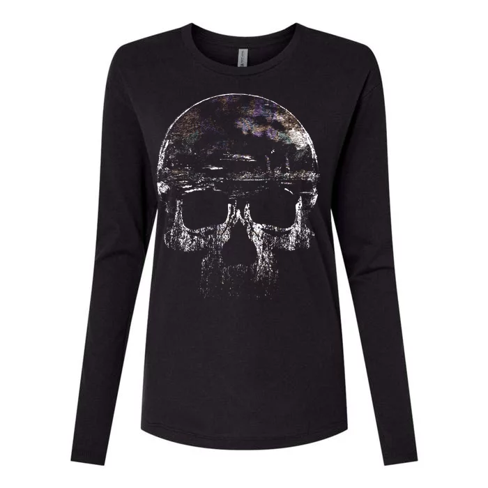 Distressed Skull Graphic Womens Cotton Relaxed Long Sleeve T-Shirt