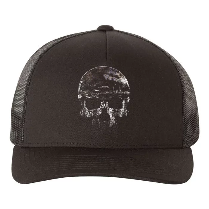 Distressed Skull Graphic Yupoong Adult 5-Panel Trucker Hat