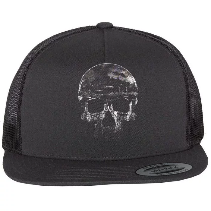 Distressed Skull Graphic Flat Bill Trucker Hat