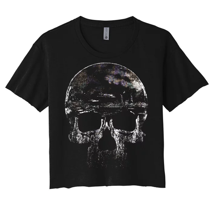 Distressed Skull Graphic Women's Crop Top Tee