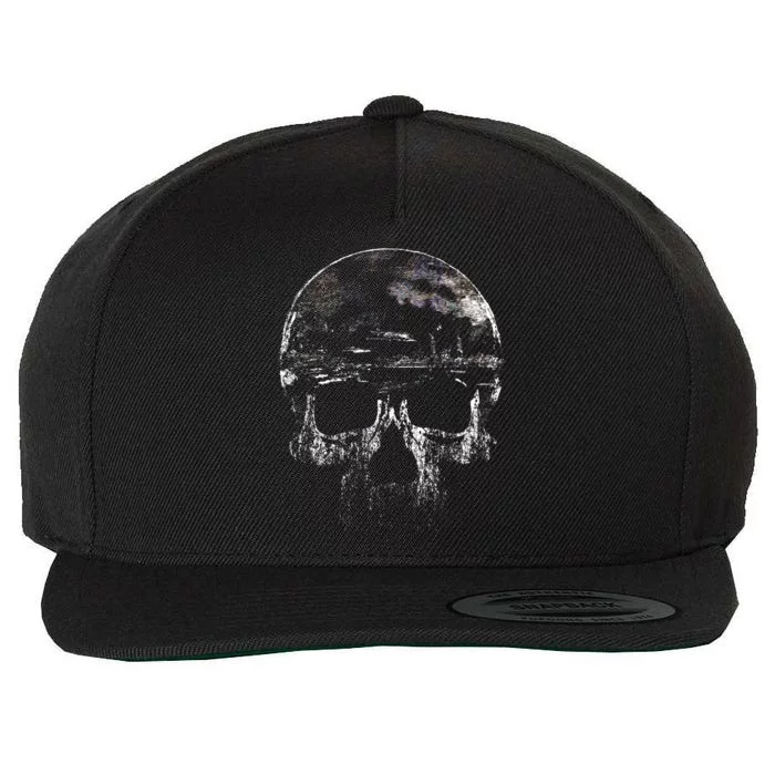 Distressed Skull Graphic Wool Snapback Cap