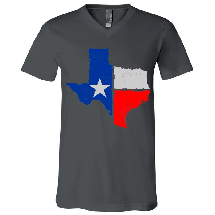 Distressed Texas State Map Flag V-Neck T-Shirt