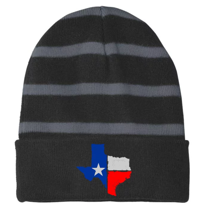 Distressed Texas State Map Flag Striped Beanie with Solid Band