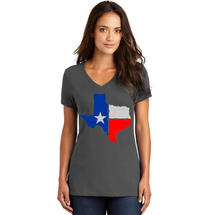 Distressed Texas State Map Flag Women's V-Neck T-Shirt