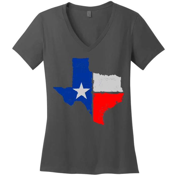 Distressed Texas State Map Flag Women's V-Neck T-Shirt