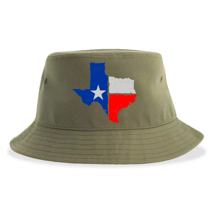 Distressed Texas State Map Flag Sustainable Bucket Hat