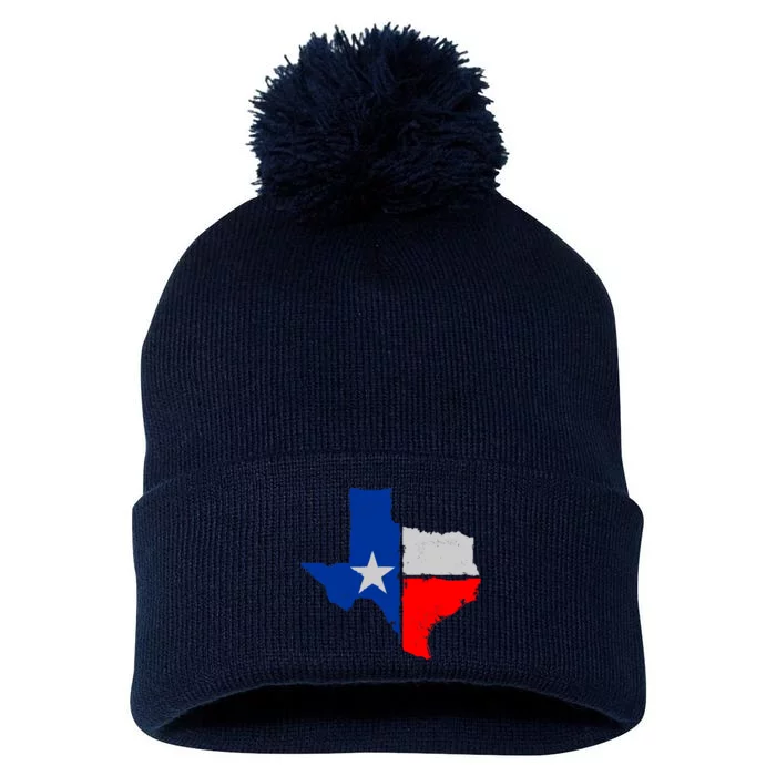 Distressed Texas State Map Flag Pom Pom 12in Knit Beanie