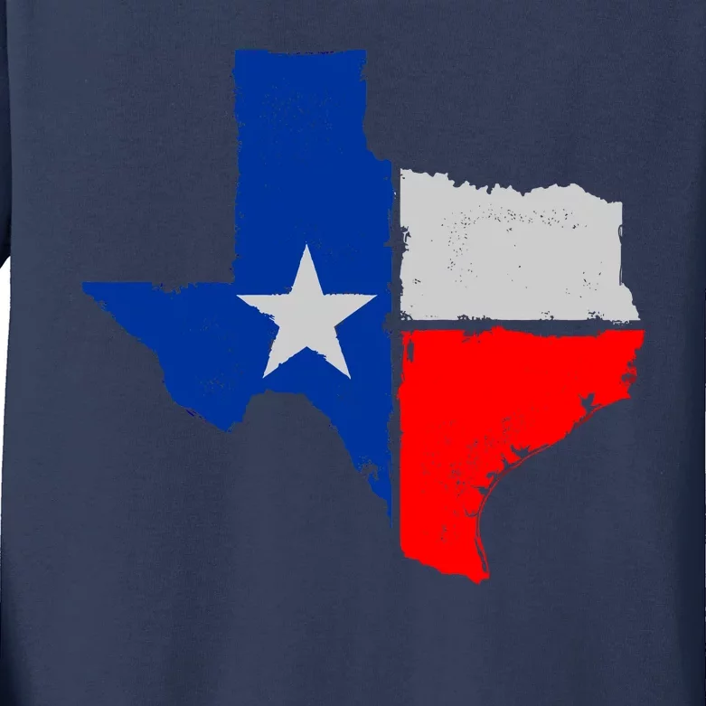 Distressed Texas State Map Flag Kids Long Sleeve Shirt