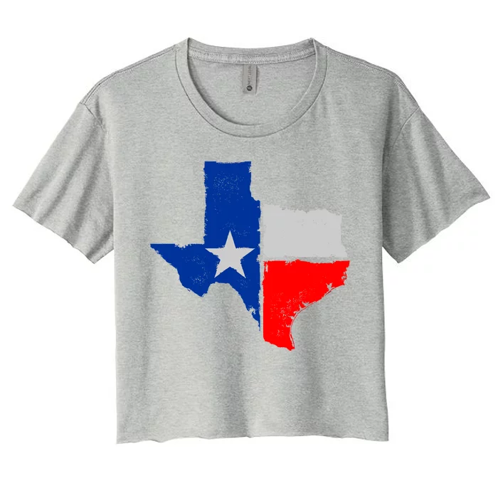 Distressed Texas State Map Flag Women's Crop Top Tee