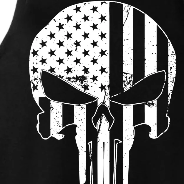 Distressed USA American Skull Ladies Tri-Blend Wicking Tank