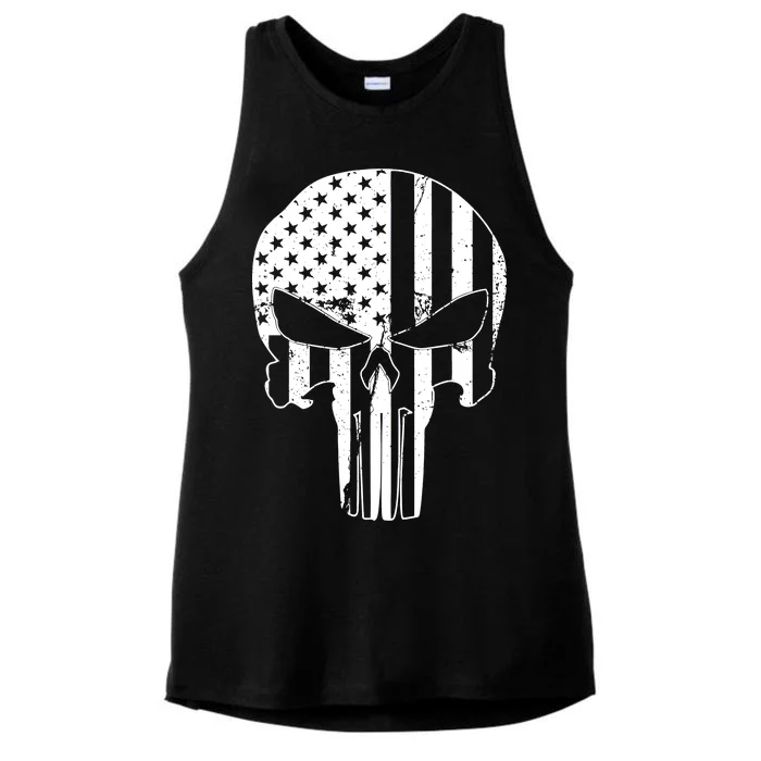 Distressed USA American Skull Ladies Tri-Blend Wicking Tank