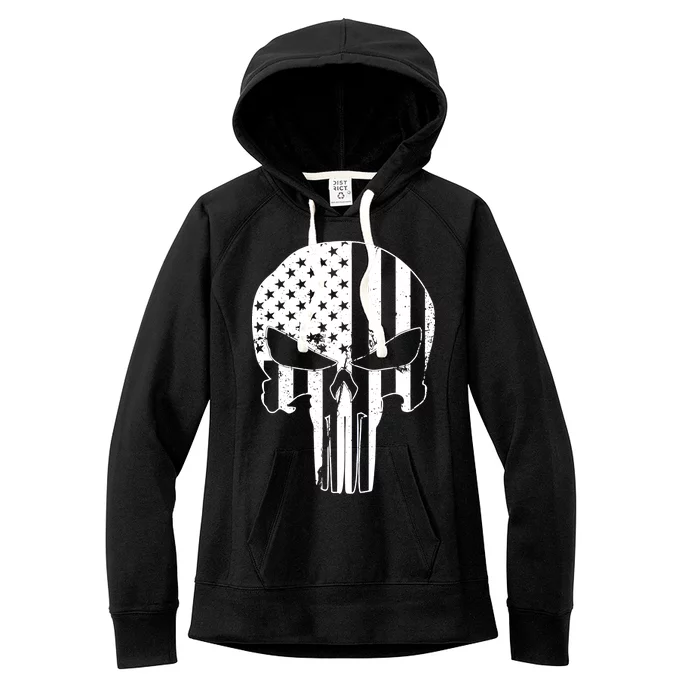 Distressed USA American Skull Women's Fleece Hoodie