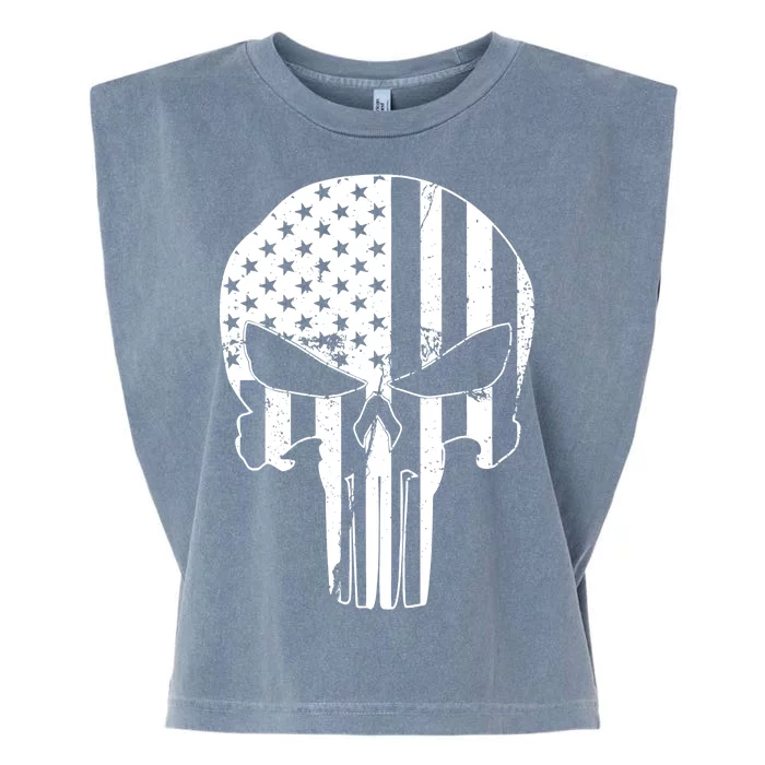 Distressed USA American Skull Garment-Dyed Women's Muscle Tee