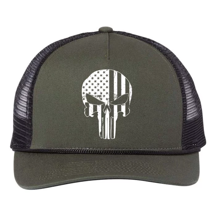 Distressed USA American Skull Retro Rope Trucker Hat Cap