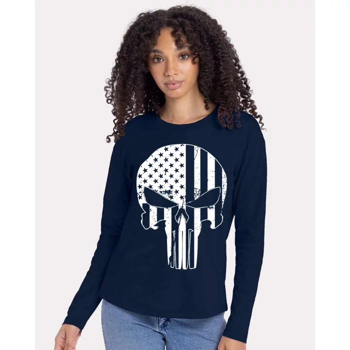 Distressed USA American Skull Womens Cotton Relaxed Long Sleeve T-Shirt