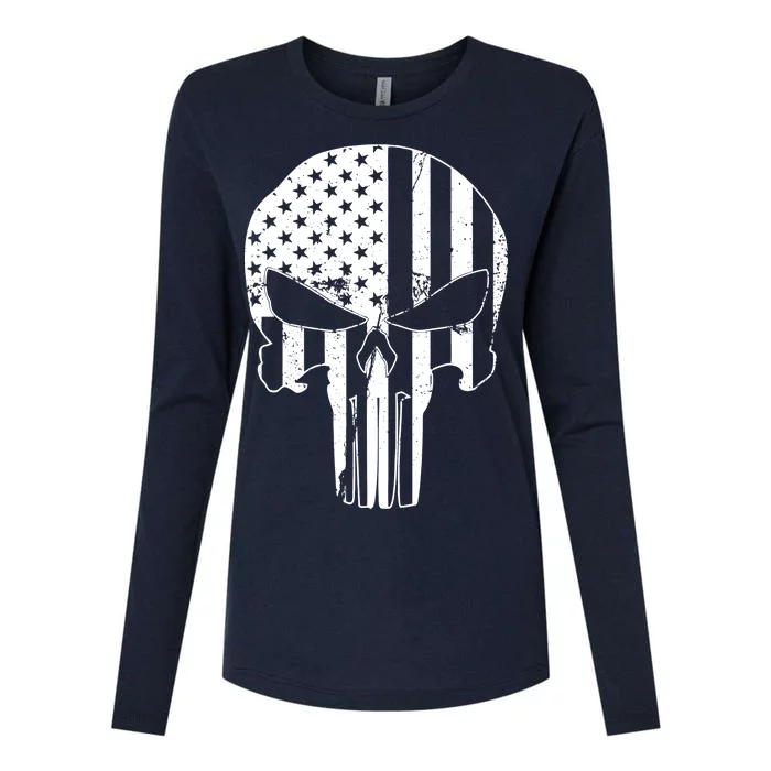 Distressed USA American Skull Womens Cotton Relaxed Long Sleeve T-Shirt