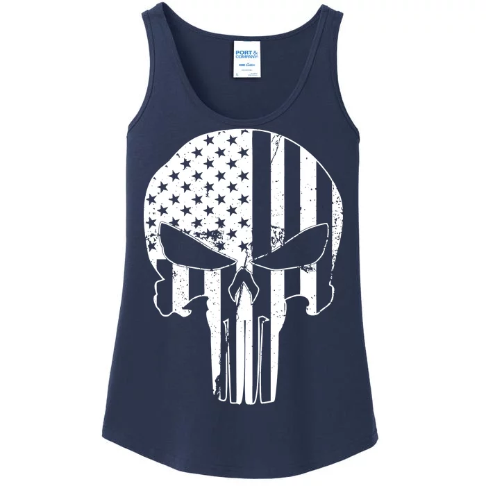 Distressed USA American Skull Ladies Essential Tank