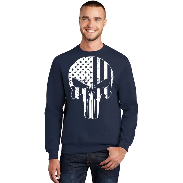 Distressed USA American Skull Tall Sweatshirt