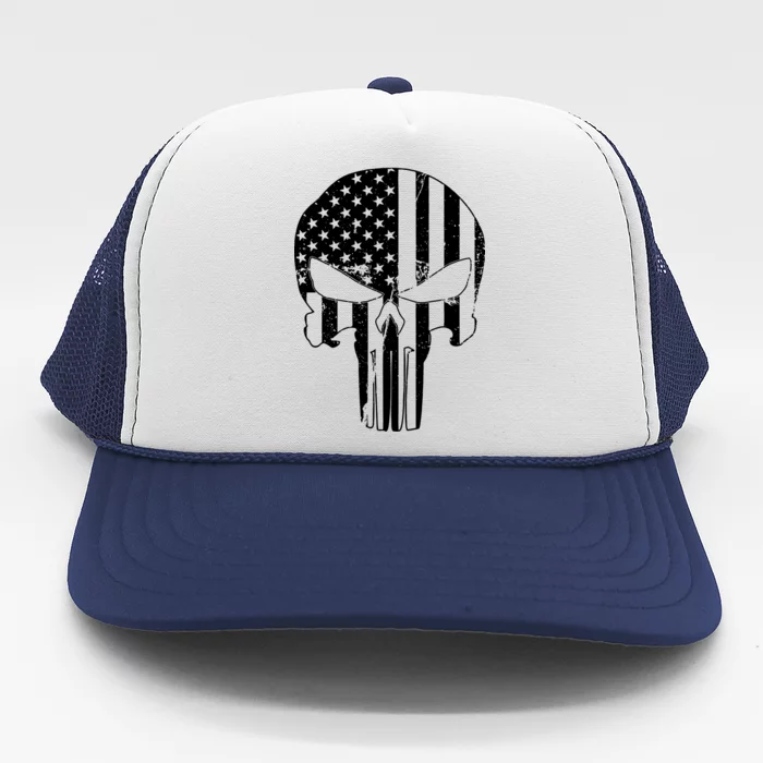 Distressed USA American Skull Trucker Hat