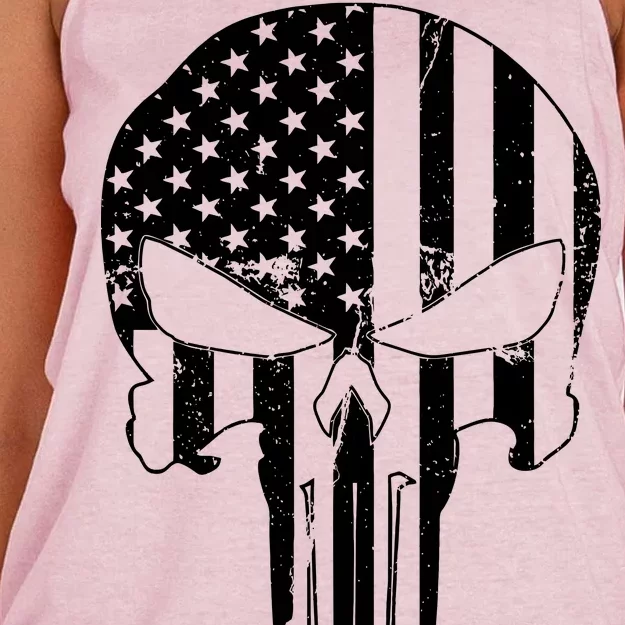 Distressed USA American Skull Women's Knotted Racerback Tank