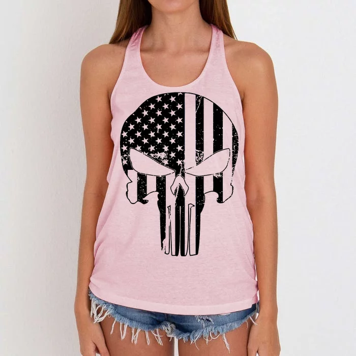 Distressed USA American Skull Women's Knotted Racerback Tank