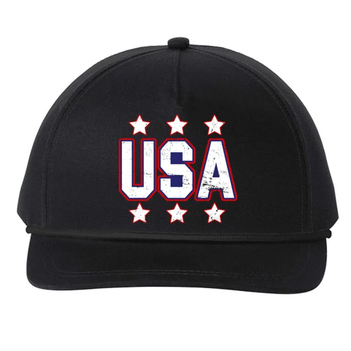 Distressed USA Patriotic Logo Snapback Five-Panel Rope Hat