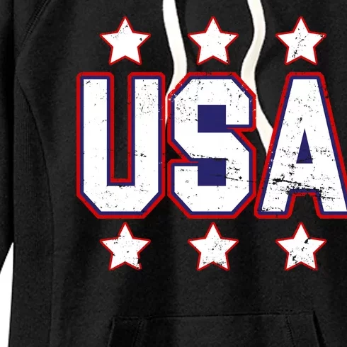 Distressed USA Patriotic Logo Women's Fleece Hoodie