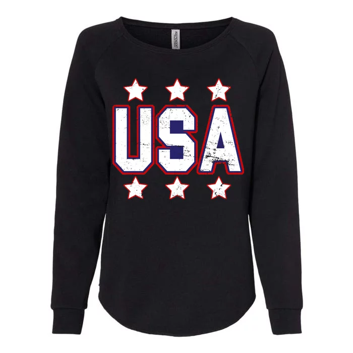 Distressed USA Patriotic Logo Womens California Wash Sweatshirt