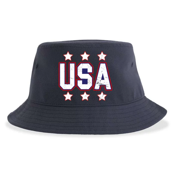 Distressed USA Patriotic Logo Sustainable Bucket Hat